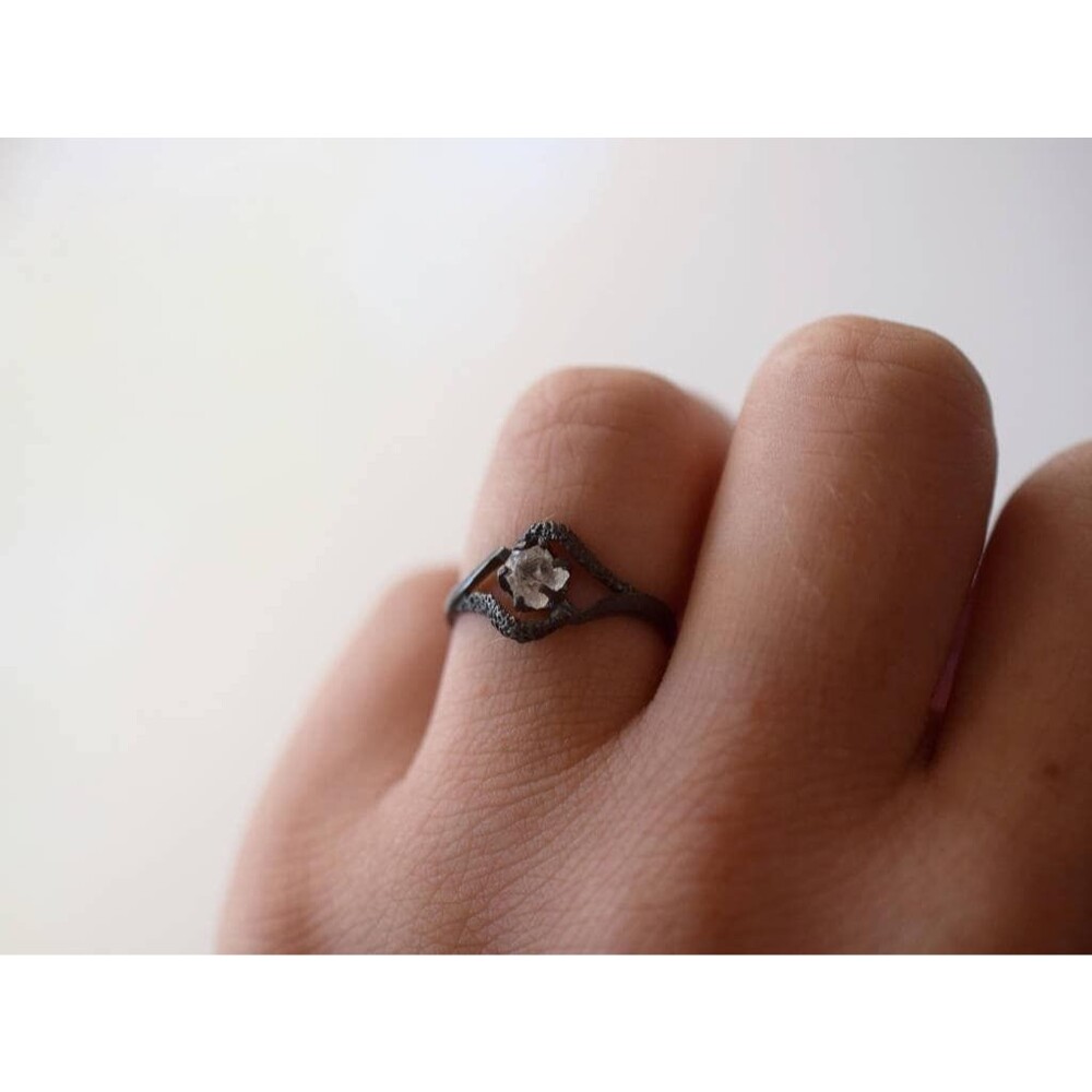 Art Deco Engagement Ring Raw Diamond Ring Sterling Silver Engagement Ring, Size